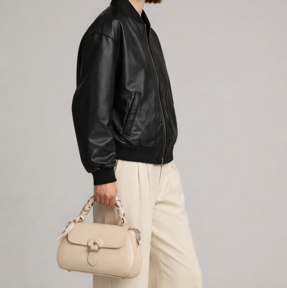 Louise et Cie Cream Satchel with Scarf Handle